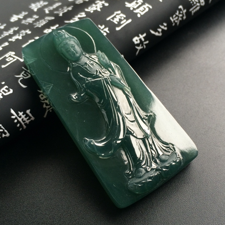 （超值推荐）糯冰种蓝水站观音挂件