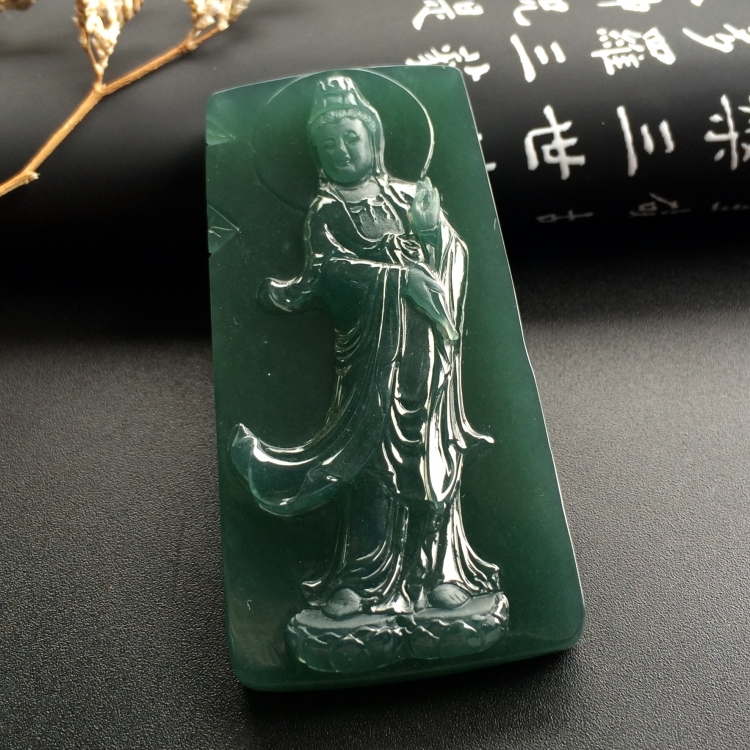 （超值推荐）糯冰种蓝水站观音挂件