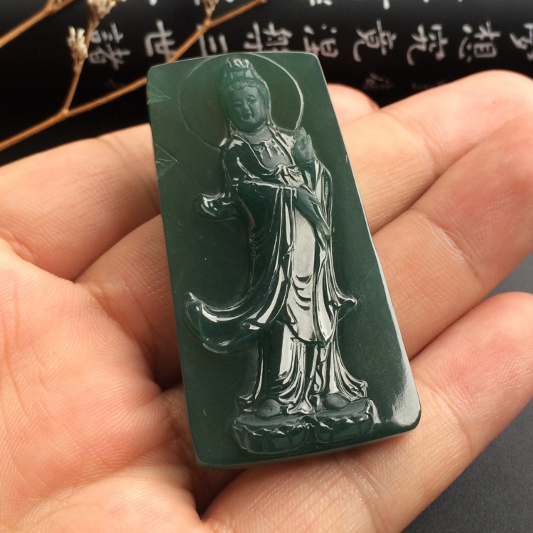 （超值推荐）糯冰种蓝水站观音挂件