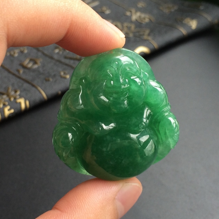 (超值推荐)糯冰种深绿玉佛挂件
