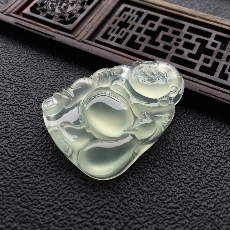 (超值推荐)冰玻种淡晴水布袋佛挂件