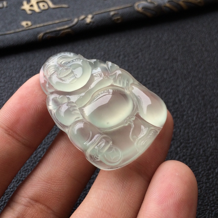 (超值推荐)冰玻种淡晴水布袋佛挂件