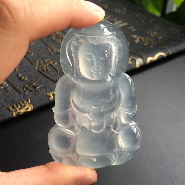 (超值推荐)冰玻种淡晴水观音挂件