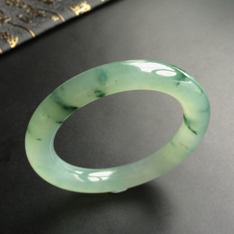 (超值推荐)冰种飘花圆条手镯(54.5mm)