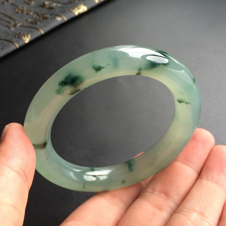 (超值推荐)冰种飘花圆条手镯(55.5mm)