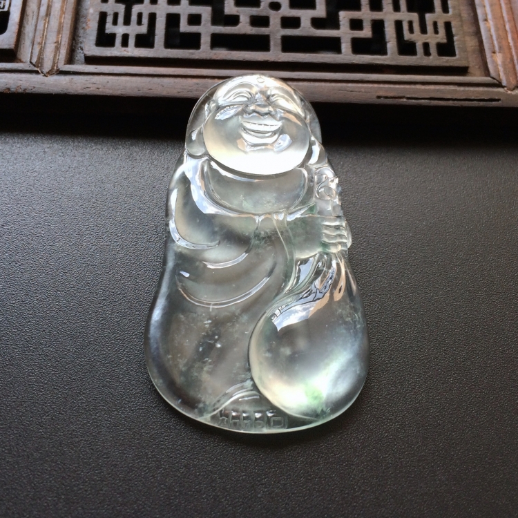 (超值推荐)玻璃种略飘花布袋佛挂件