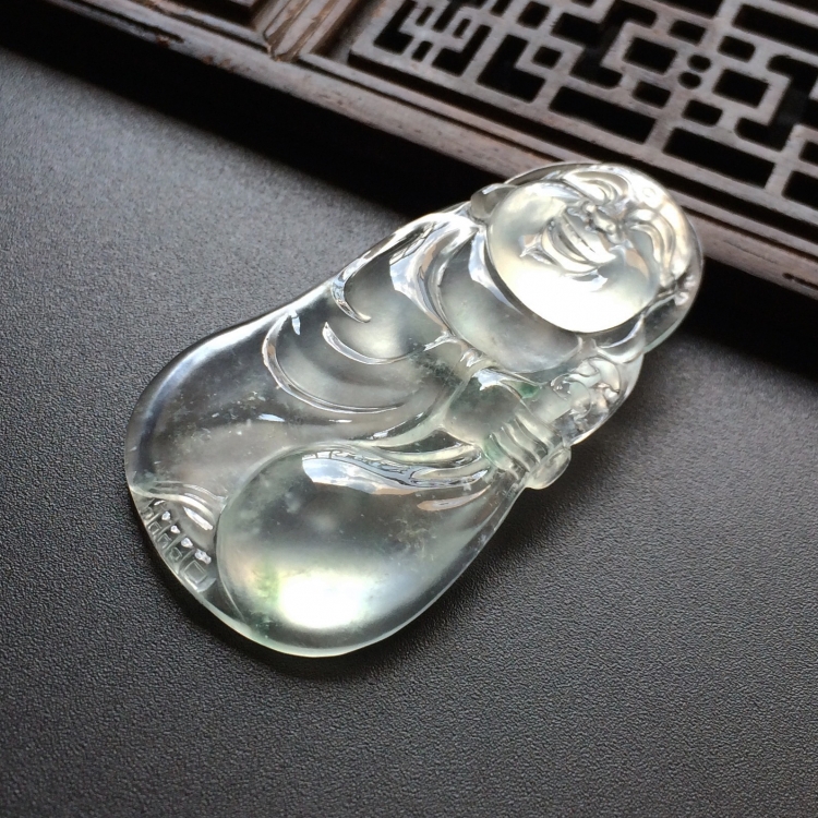 (超值推荐)玻璃种略飘花布袋佛挂件