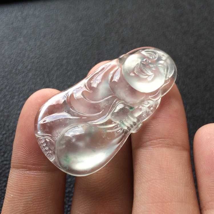 (超值推荐)玻璃种略飘花布袋佛挂件