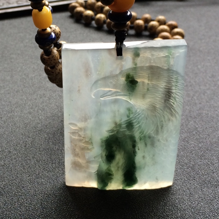 （超值推荐）（玉雕名家高松峰作品）冰种飘花大展宏图挂件