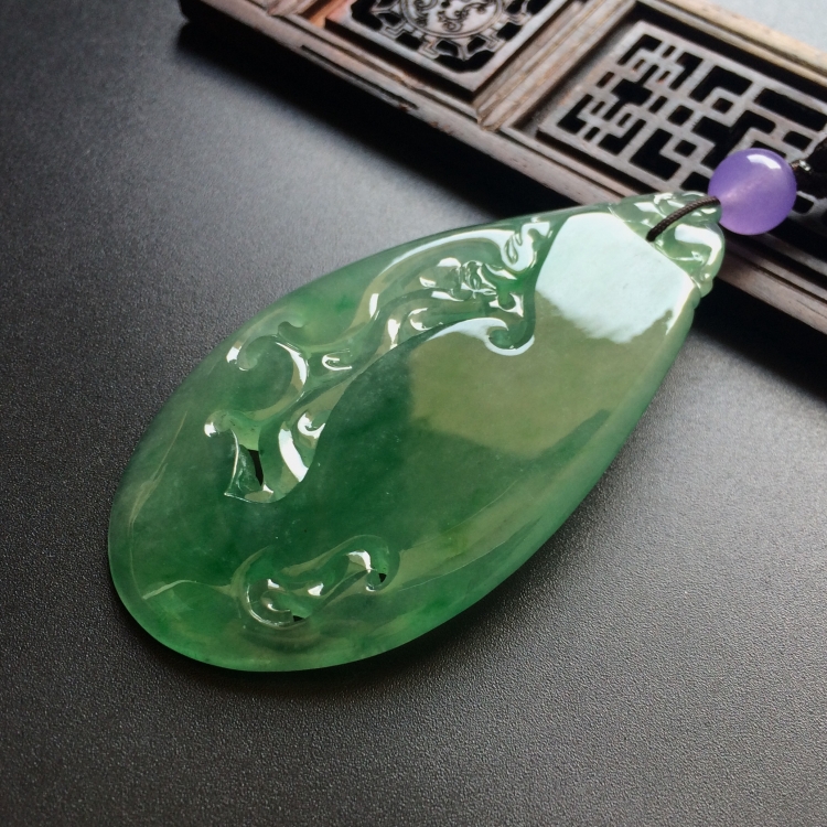 (超值推荐)冰种晴水飘翠仿古龙牌挂件