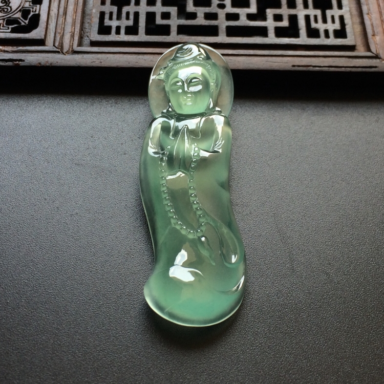 (超值推荐)冰种绿晴水站观音挂件