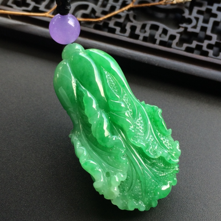 （超值推荐）糯冰种翠色白菜挂件