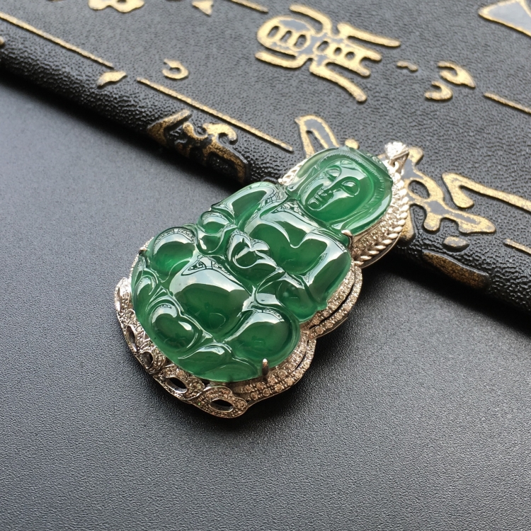 (超值推荐)冰种蓝水镶白金钻石观音胸坠