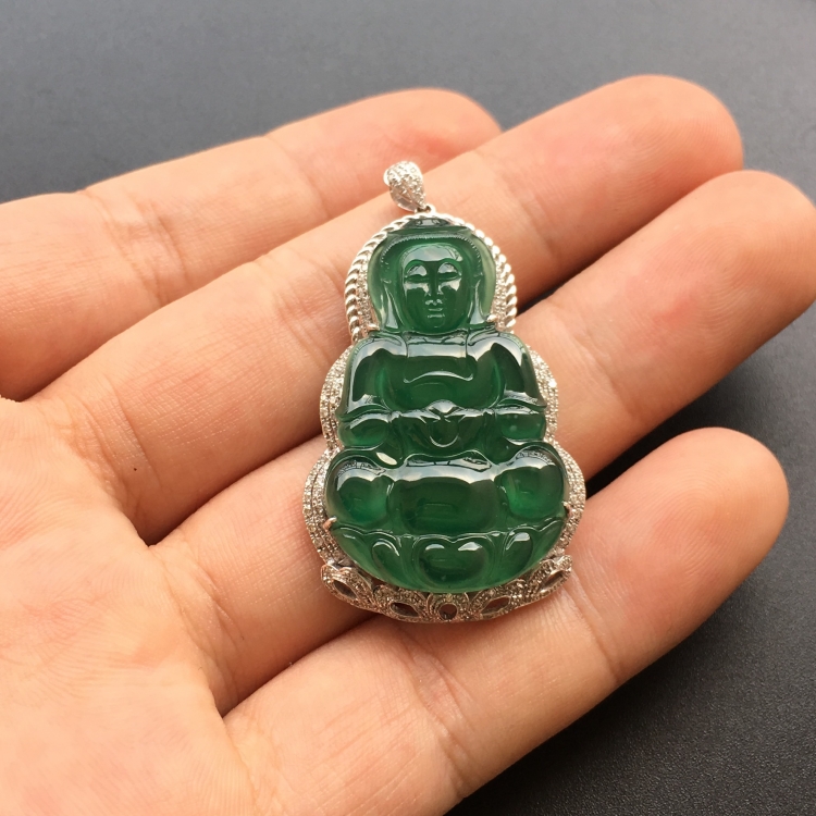 (超值推荐)冰种蓝水镶白金钻石观音胸坠