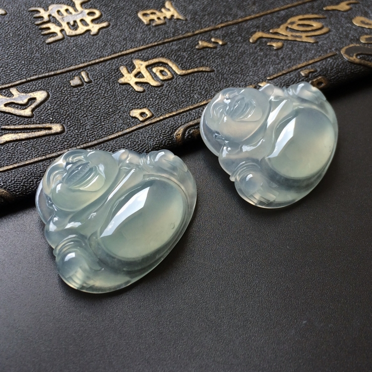 (超值推荐)冰种淡晴水玉佛挂件一对走