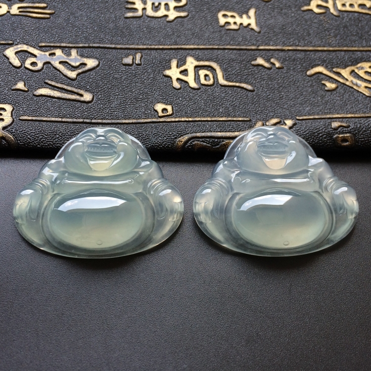 (超值推荐)冰种淡晴水玉佛挂件一对走