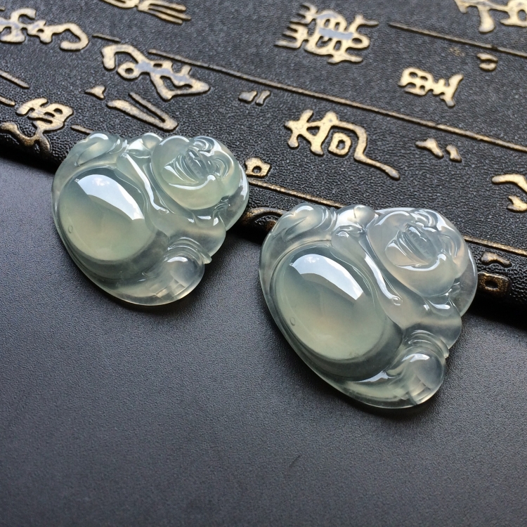 (超值推荐)冰种淡晴水玉佛挂件一对走