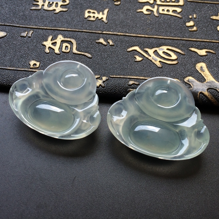 (超值推荐)冰种淡晴水玉佛挂件一对走