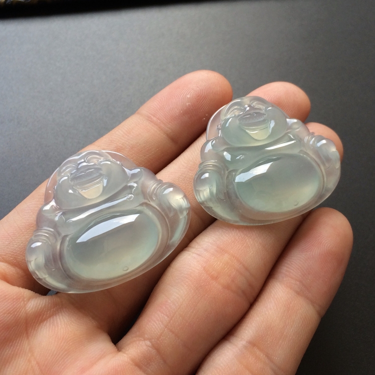 (超值推荐)冰种淡晴水玉佛挂件一对走