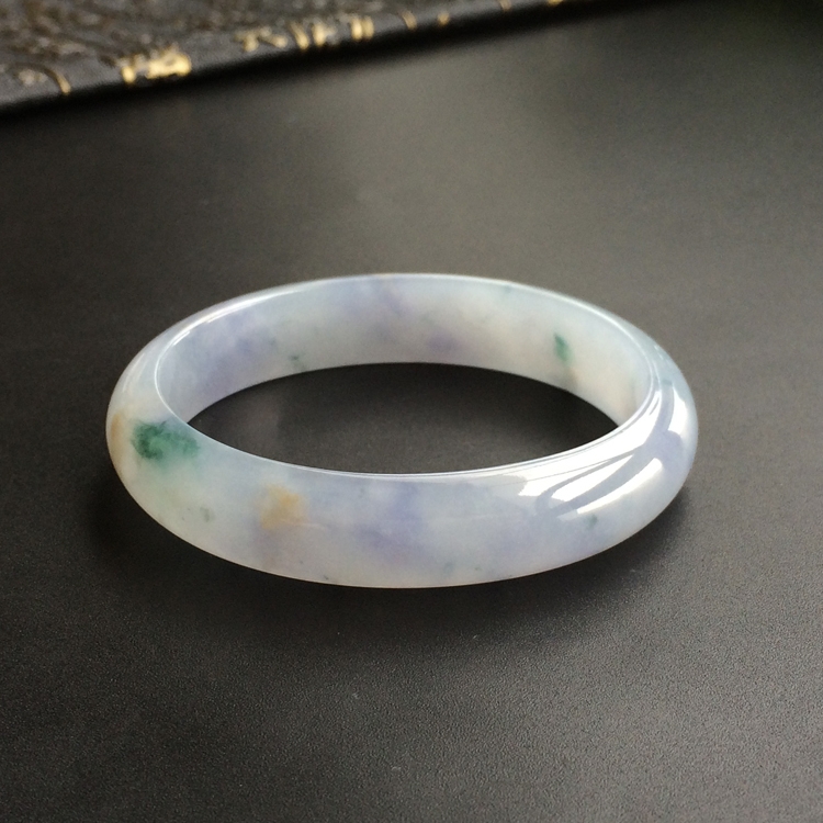 (超值推荐)糯冰种紫罗兰飘花贵妃镯(52.4mm-45.7mm)