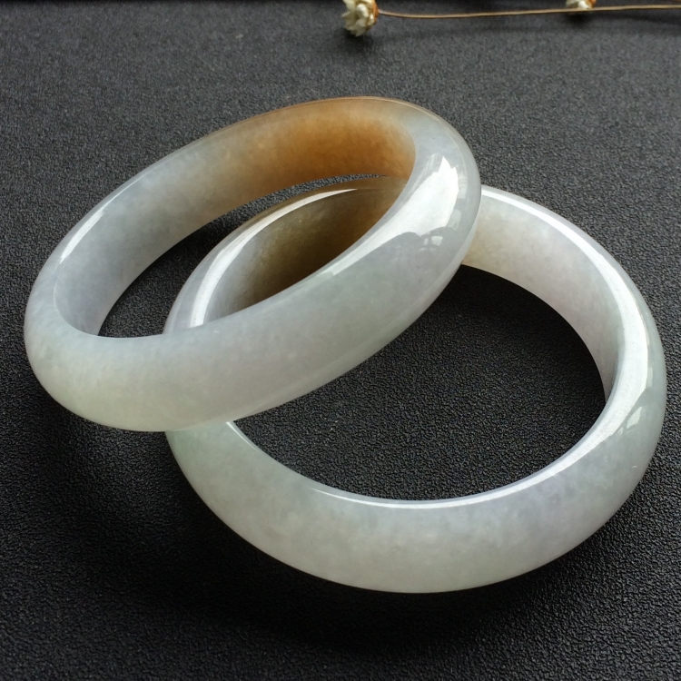 （超值推荐）糯冰种褐黄翡手镯一对（57.8mm、60mm）