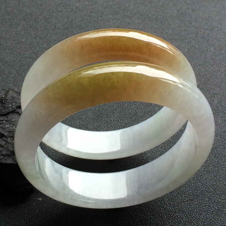 （超值推荐）糯冰种褐黄翡手镯一对（57.8mm、60mm）