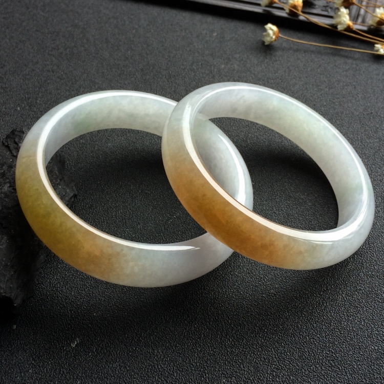 （超值推荐）糯冰种褐黄翡手镯一对（57.8mm、60mm）