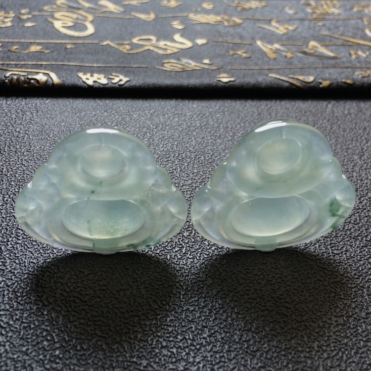 (超值推荐)冰种飘花玉佛挂件一对走
