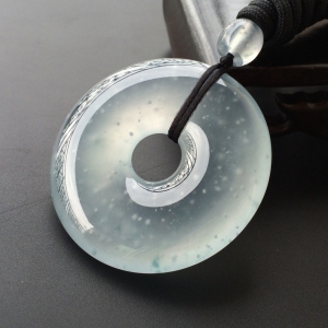 (超值推荐)冰玻种略飘花雪花棉平安扣挂件