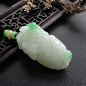 （超值推荐）糯冰种白底青生意兴隆挂件