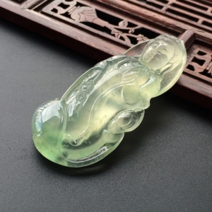(超值推荐)冰种晴水飘绿花站观音挂件
