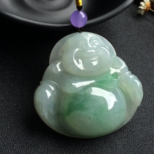 （超值推荐）糯冰种飘花玉佛挂件