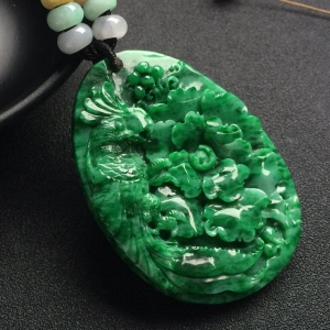 （超值推荐）糯冰种花青鸟语花香挂件