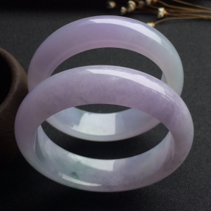 （超值推荐）糯冰种紫罗兰略飘花手镯一对（57.8mm、58.6mm）