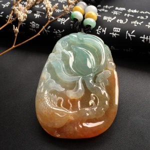 （超值推荐）糯冰种晴水红黄翡年年有余挂件