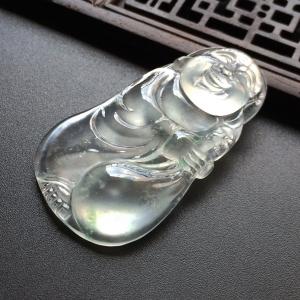 (超值推荐)玻璃种略飘花布袋佛挂件
