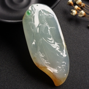 （超值推荐）（玉雕名家杨相象作品）冰种淡三彩观音挂件