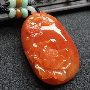 （超值推荐）糯冰种红黄翡富贵花开挂件
