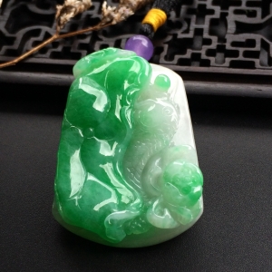 （超值推荐）糯冰种飘翠年年有余挂件