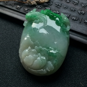 超值推荐）糯冰种飘翠花开富贵挂件