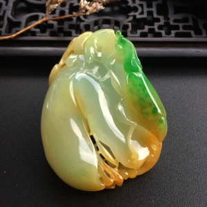 （超值推荐）糯冰种黄加绿玉兰花挂件
