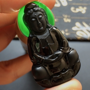 (超值推荐)冰种墨翠观音挂件