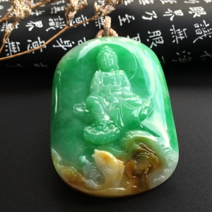 （超值推荐）（玉雕名家高松峰作品）糯冰种三彩观音挂件