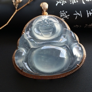 （超值推荐）冰种淡晴水镶玫瑰金钻石玉佛胸坠