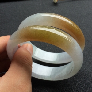 （超值推荐）糯冰种褐黄翡手镯一对（57.8mm、60mm）