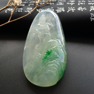 （超值推荐）（玉雕名家高松峰作品）冰种飘翠观音挂件