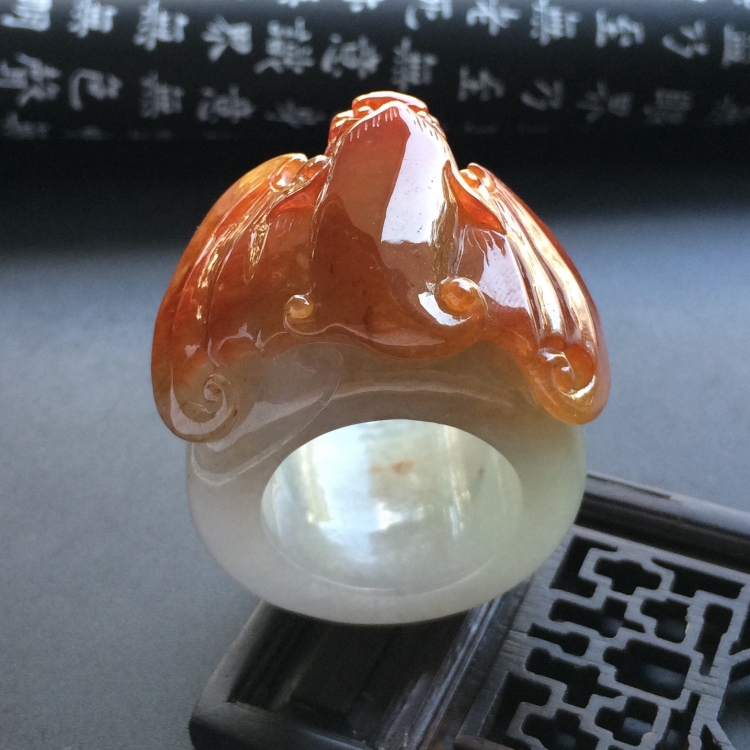 （超值推荐）糯冰种褐黄翡福寿如意扳指