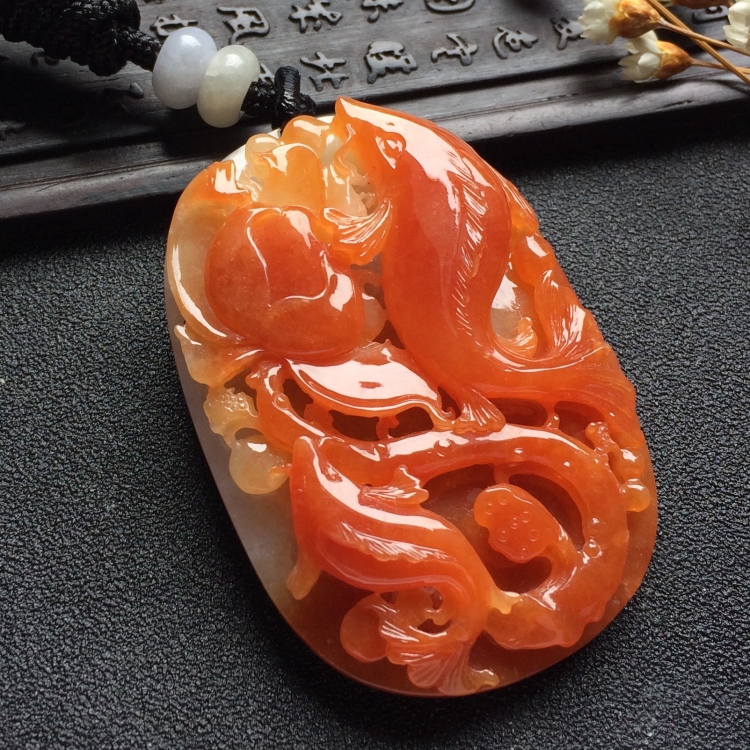 （超值推荐）糯冰种红黄翡年年有余挂件