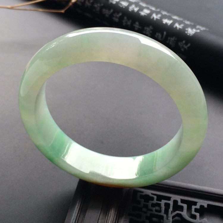 （超值推荐）糯冰种褐黄翡飘花手镯（58mm）