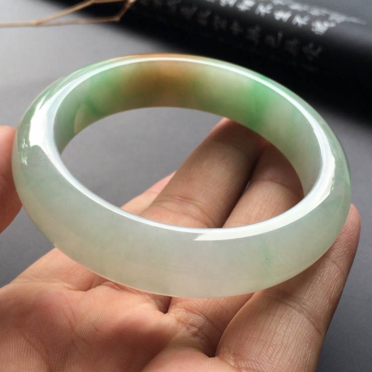 （超值推荐）糯冰种褐黄翡飘花手镯（58mm）